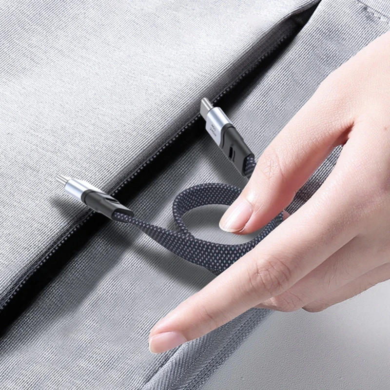 240 واط USB C إلى USB C كابل شحن سلك نايلون مسطح مزامنة البيانات شحن الحبل كفاءة نوع C الحبل سريع للهاتف 15 الوسادة