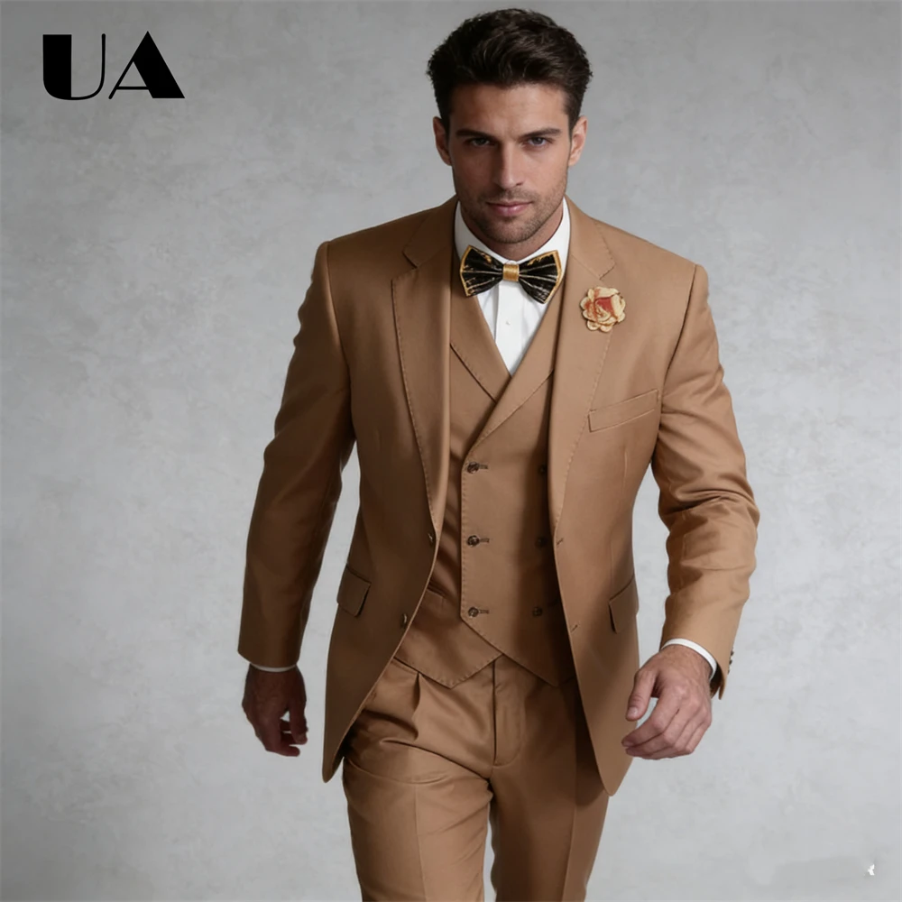 Tailored Men's 3-Piece Suit Set (Jacket Vest Pants) Formal Business Evening Suit Attire Plus Size Tuxedo Double Breasted Suit