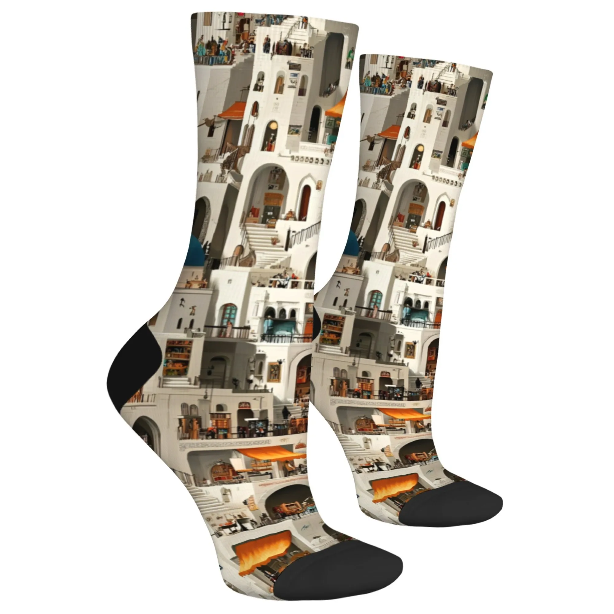 Classical Architectural Print Men's Socks Novelty Harajuku Retro Street Hip-Hop Crew Socks Breathable Non-slip Socks Party Gifts