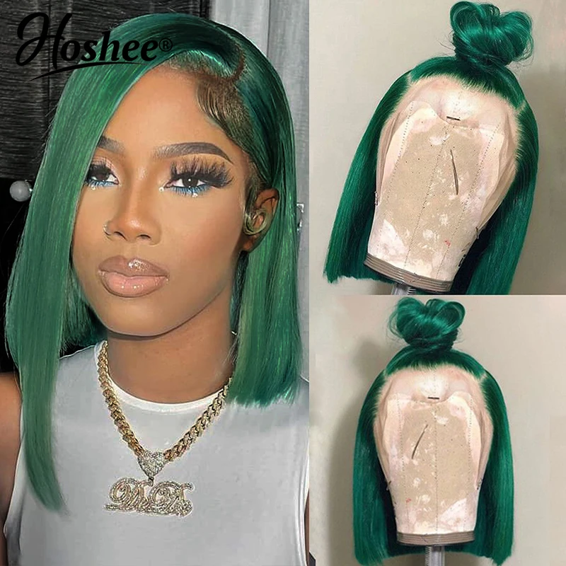 

Light Green Purple 13x4 Transparent Lace Front Wig Preplucked Short Bob Pixie Cut Glueless Wigs Brazilian Virgin Human Hair