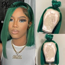 Peluca de cabello humano virgen brasileño, postizo de encaje frontal transparente, corte Bob Pixie, sin pegamento, color verde claro y morado, 13x4