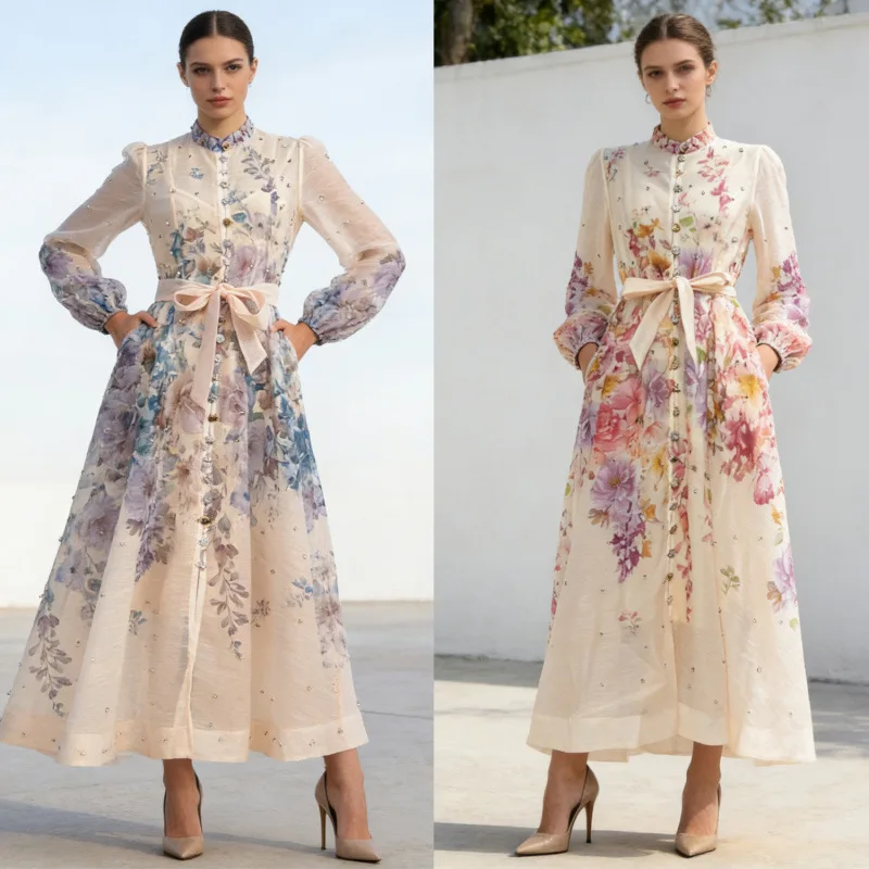 2026 Australian Holiday Sle Langer Rock Dr mit großem Volant und Knopfdekoration, Urlaubsmuster, Damen Dr