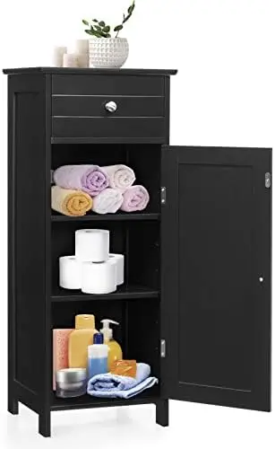 

Bathroom Cabinet, Single Door Floor Cabinet with Drawer and 3-Level Adjustable Shelves, Modern Side Organizer with Anti-Tippin