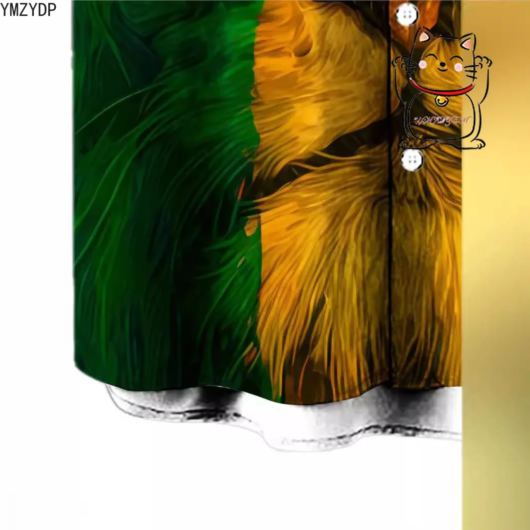 قميص رجالي مطبوع ثلاثي الأبعاد على شكل أسد عصري بأكمام قصيرة ورقبة على شكل حرف V وأزرار لأعلى قميص تنكري ملابس تنكرية عالمية