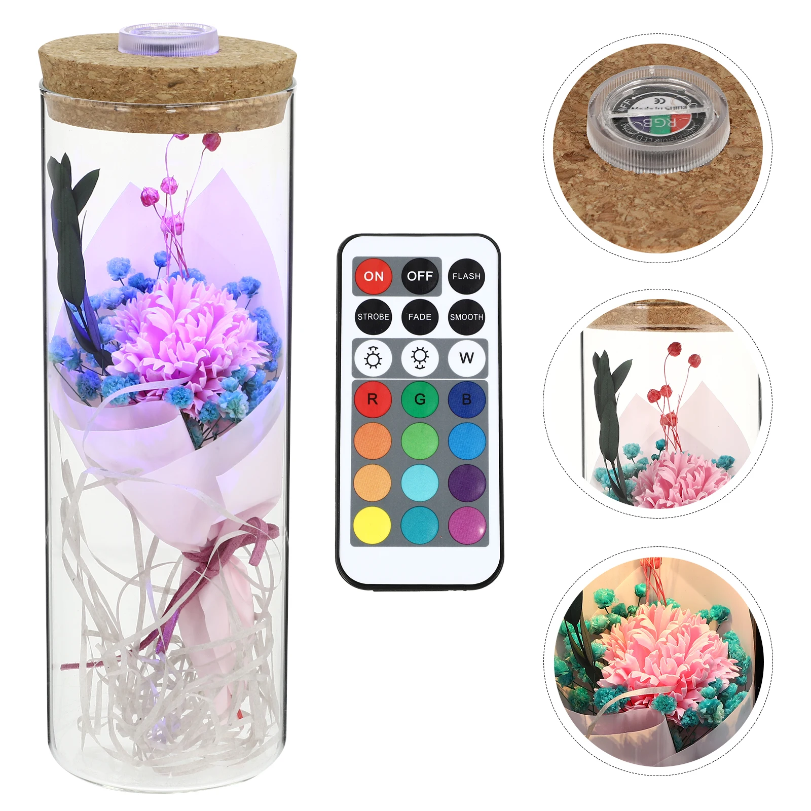 

Pink Carnation Preserved Flower Bottle Luminous Soap Flowers Romantic Valentine Christmas Birthday Party Home Decoration