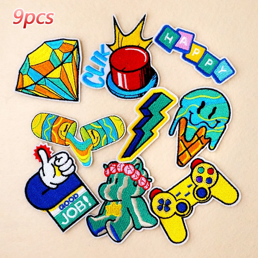 

9Pcs/Lot Happy Lightning Decoration Patches Embroidery Applique Ironing Clothing Sewing Supplies Decorative Patch