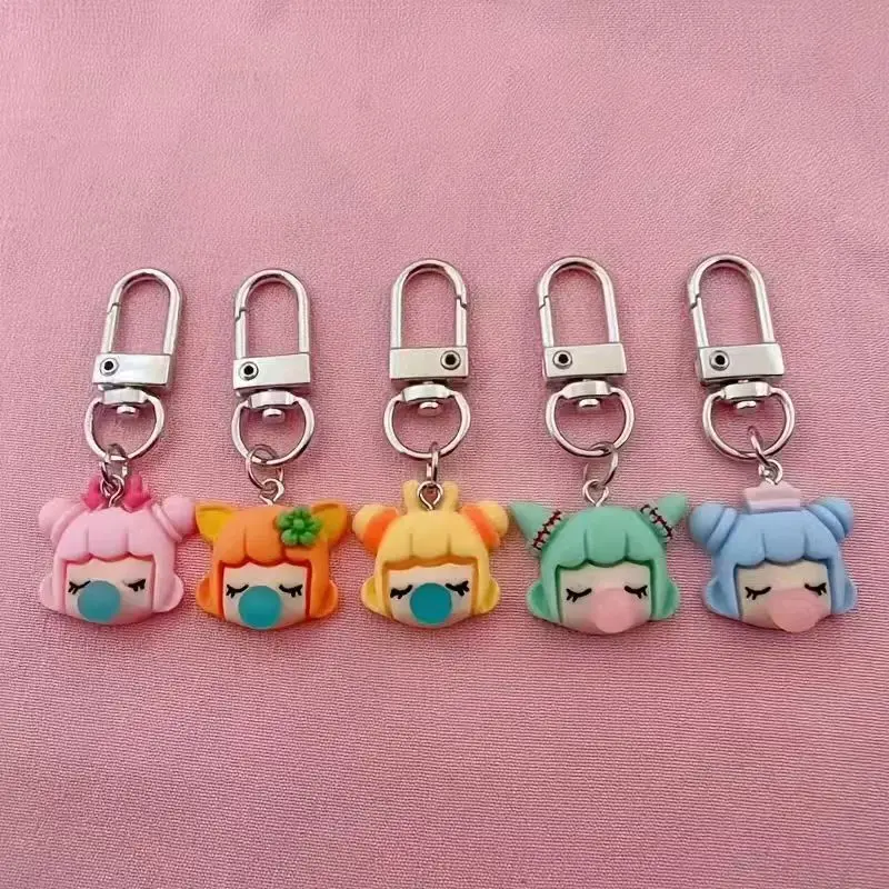 Llavero de resina con diseño de niña, 5 piezas, adecuado para bolsos y accesorios de coche, una gran opción de regalo