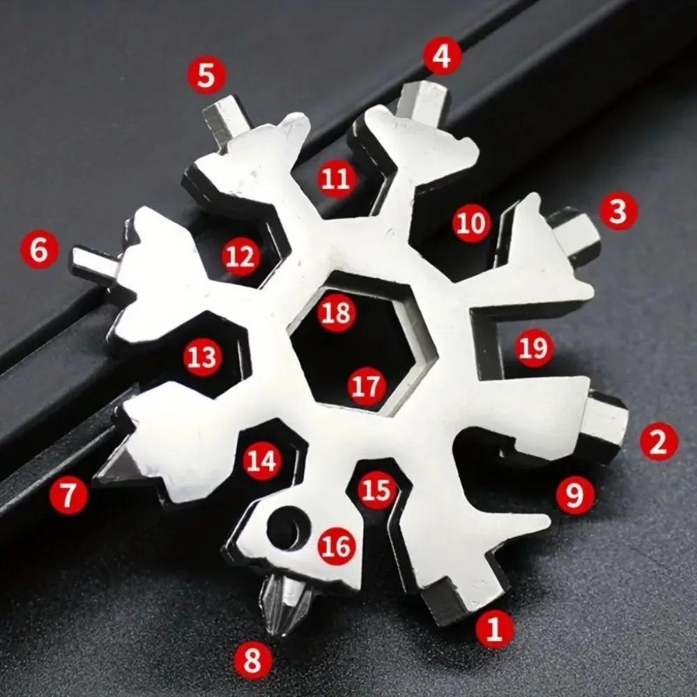 

18-in-1 Multi-Tool Keychain Stainless Steel Snowflake Wrench Bottle Opener Hex Screwdriver Camping Hiking Survival Gear