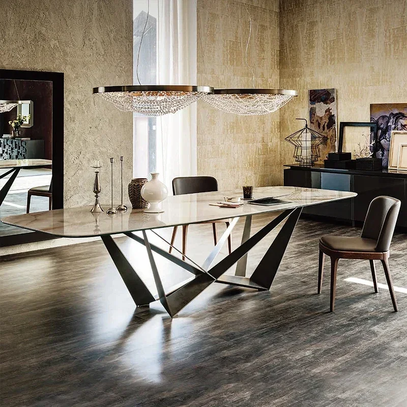 Italian Stone Plate Dining Table Modern Simple Home Small Apartment Rectangular Mild Luxury Marble Dining Table
