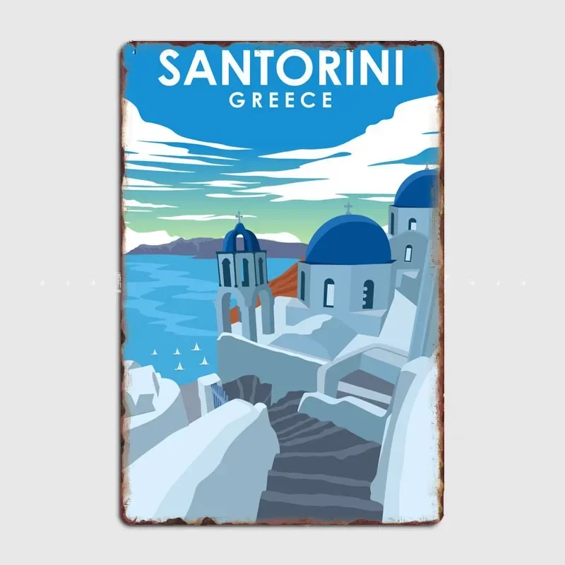 

Tourist Attraction Santorini Greece Travel Art Poster Wall Art Metal Painting Vintage Garden Tin Sign Home Decor Room Decoration