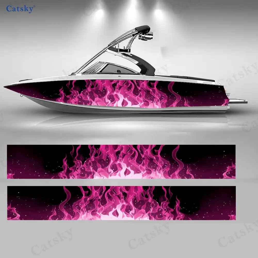 

2Pcs Pink Flame Wave Boat Stickers, PVC Waterproof Durable Vinyl Wrap Decals for Fishing Boats, Durable and Stylish Design