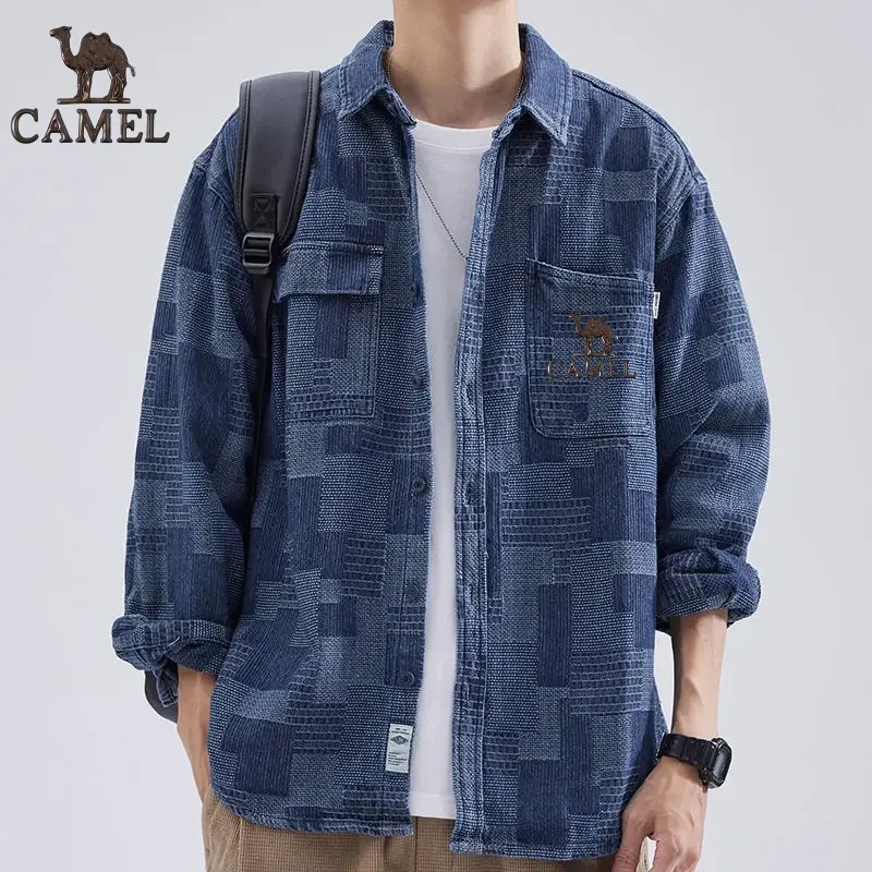 

Camel Gold Label autumn loose fitting Japanese trendy brand lapel casual ruffian handsome denim shirt