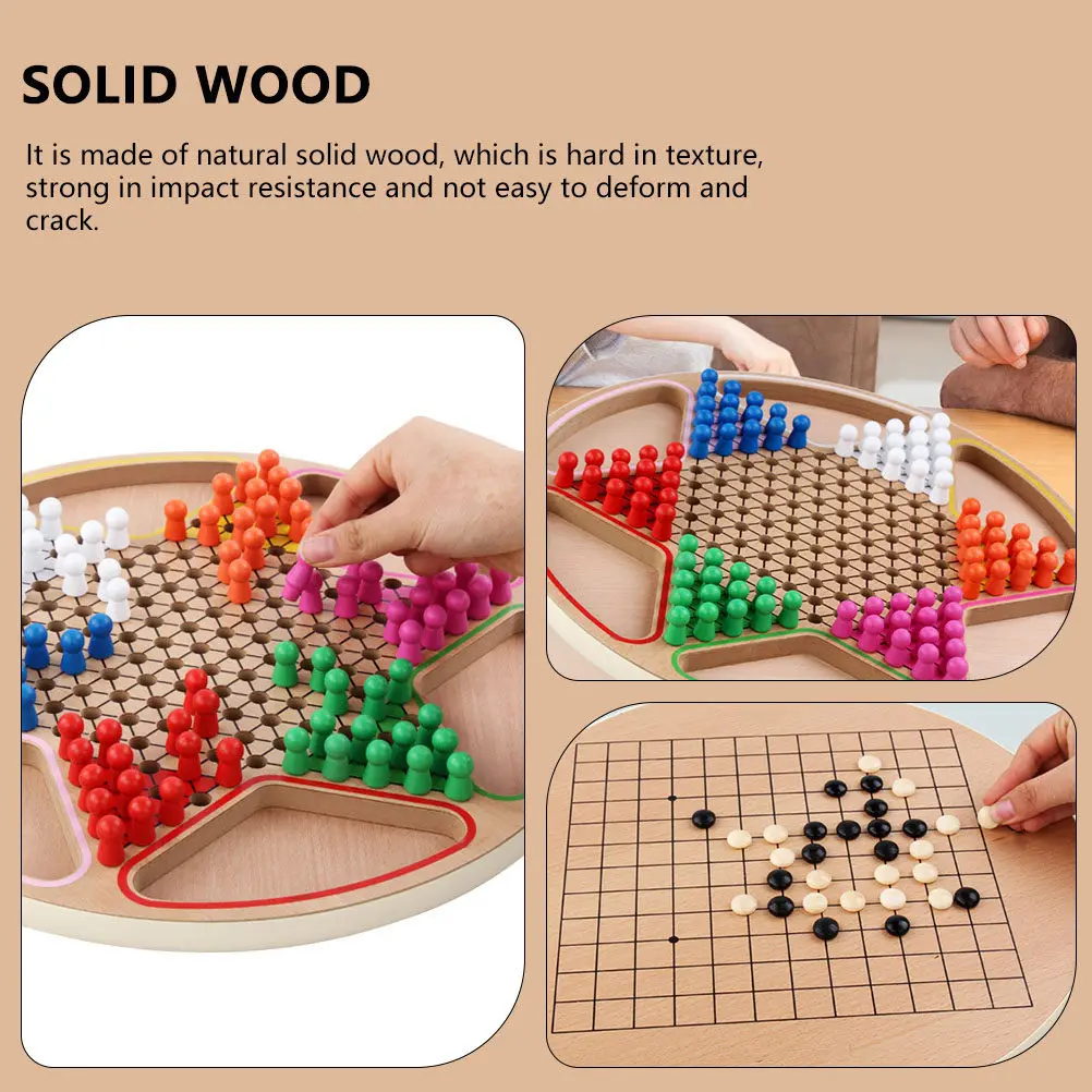 

1Set Wooden Chinese Checkers Educational Gobang Game Board Desktop Multi-Function Development Family Kids Play