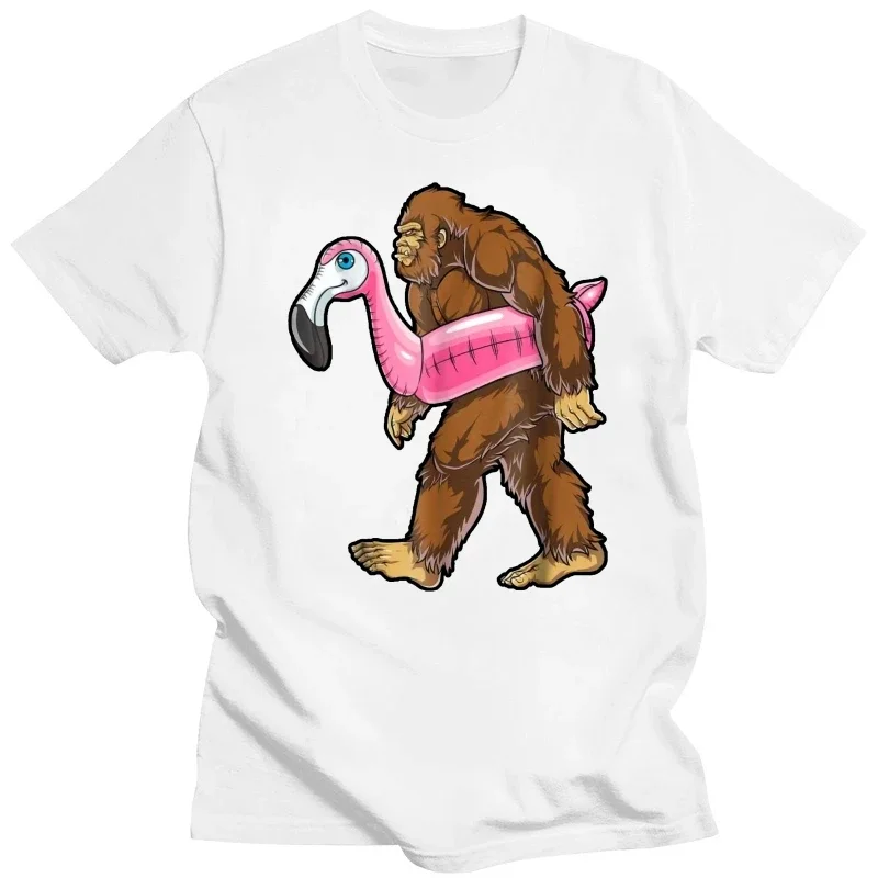 Sasquatch pembe şamandıra Tee dijital baskılı tişört gömlek Havuz partisi koca ayak Flamingo T Shirt  vintage men clothing