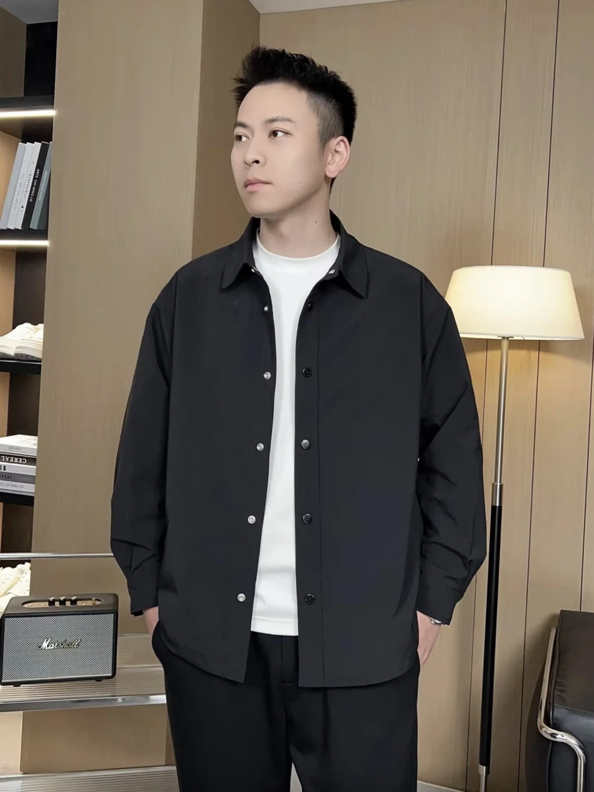 

Весенняя новинка: Мужская рубашка-куртка в стиле минимализм, однотонная, модная, универсальная, из чистого хлопка, рабочая одежда, верхняя одежда, повседневный свободный крой