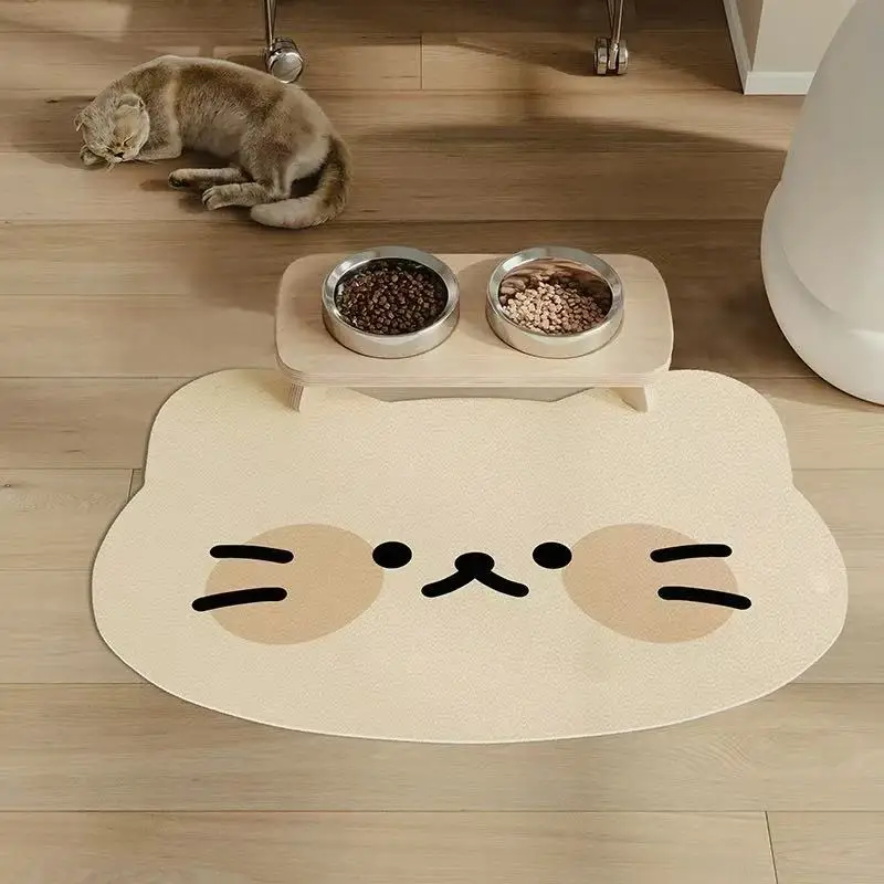VIKAMA Premium Anti Skid Cartoon Cat Diatom Mud Pet Dining Area Cat & Dog Placemat Absorbent Easy Clean Feeding Splash Mat