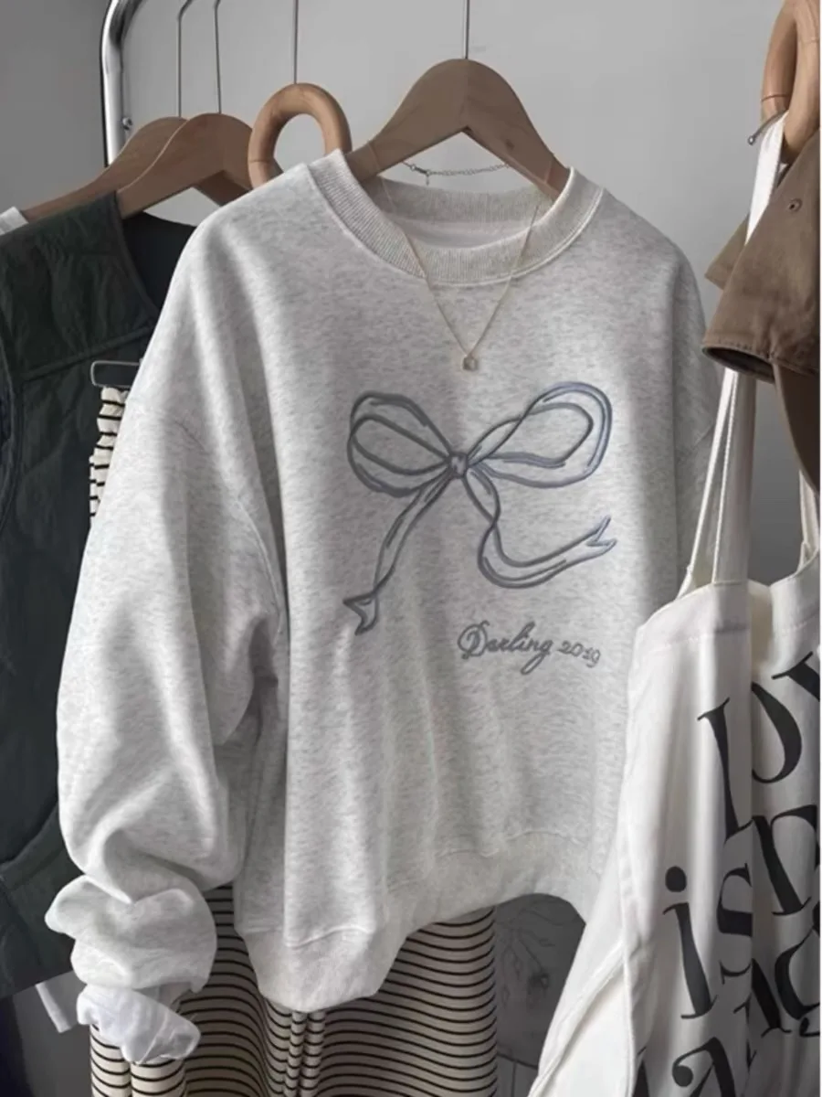 

Женский свитшот с объемной вышивкой и узлами, модный, весенне-осенний, новый, свободный, оверсайз, в американском стиле, для девушек