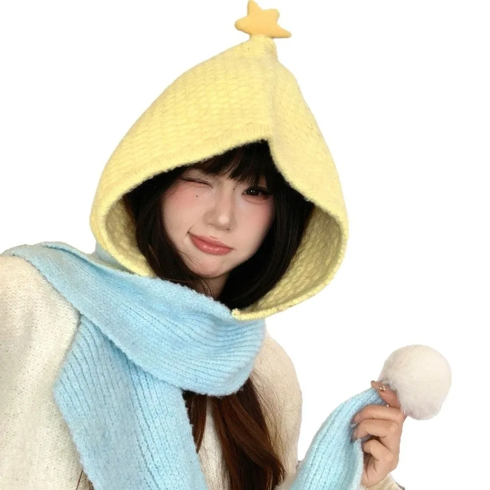 New 2-in-1 Knitted Hat Scarf Keep Warm Windproof Balaclava Hats Soft Ear Protection Scarf Hat for Women