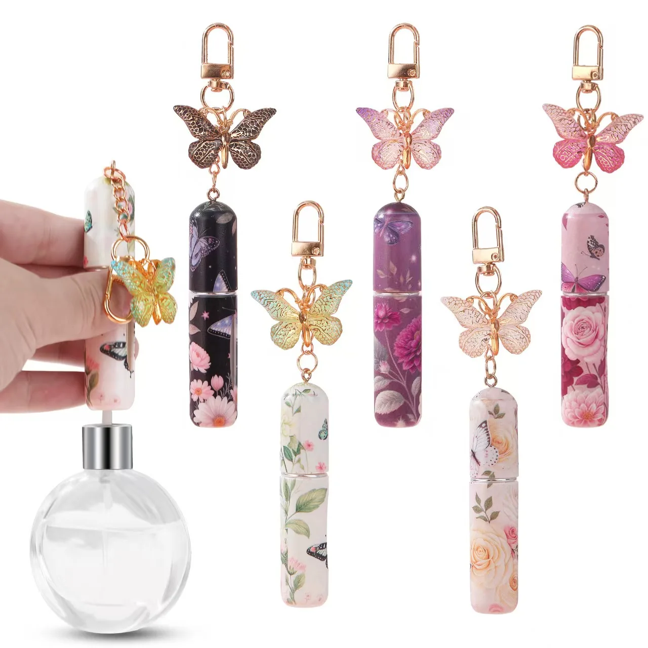 

4Pcslot Butterfly Perfume Keychain Set, Refillable Travel Bottles 5ML Capacity, Leak-Proof Portable Scent Dispenser