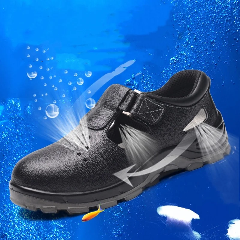 big size mens casual steel toe caps work safety shoes soft leather tooling sandals breathable summer worker security low boots