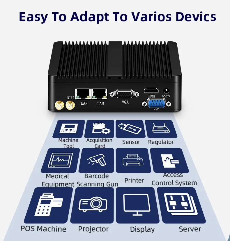 Fanless Industrial Mini PC Intel  J1900 Quad Cores 2xGigabit Ethernet 4xUSB WIFI Windows10 Micro Computer