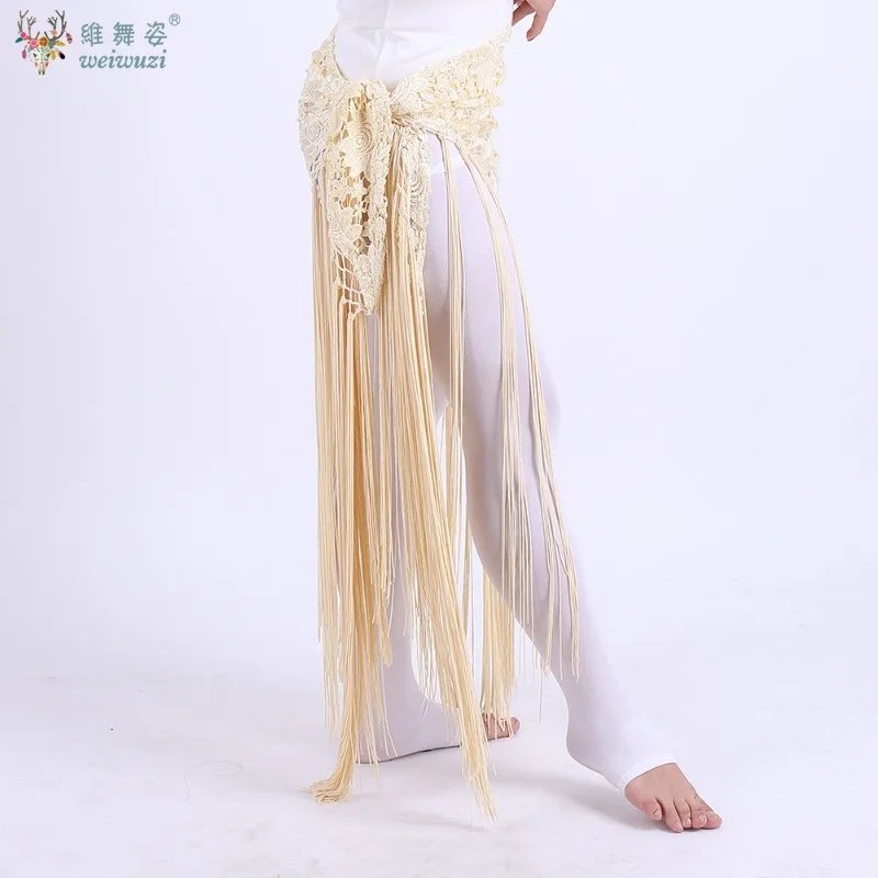 Handmade Clothes for Belly Dancing Women's Clothes for Dancing Flowers Long Fringe Hand-Knitted Triangular Belt Belly Dance Hip view 4