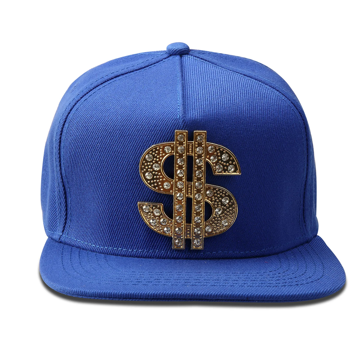 

Metal Gold Dollar Baseball Cap Cotton Blue Red Black Hip Hop Rap 5 Panel Snapback Flat Brimmed Hat Women Men