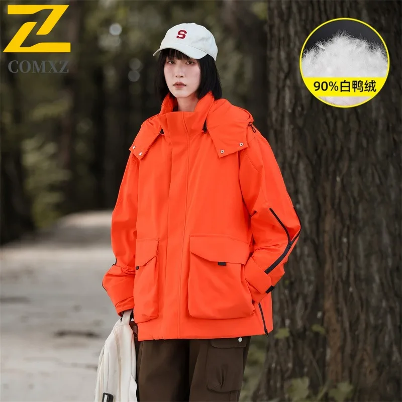 COMXZ Neutral New 3-in-1 Down Jacket Thickened White Duck Down Warm Windbreaker Casual Camping Cold Protection Winter Coat