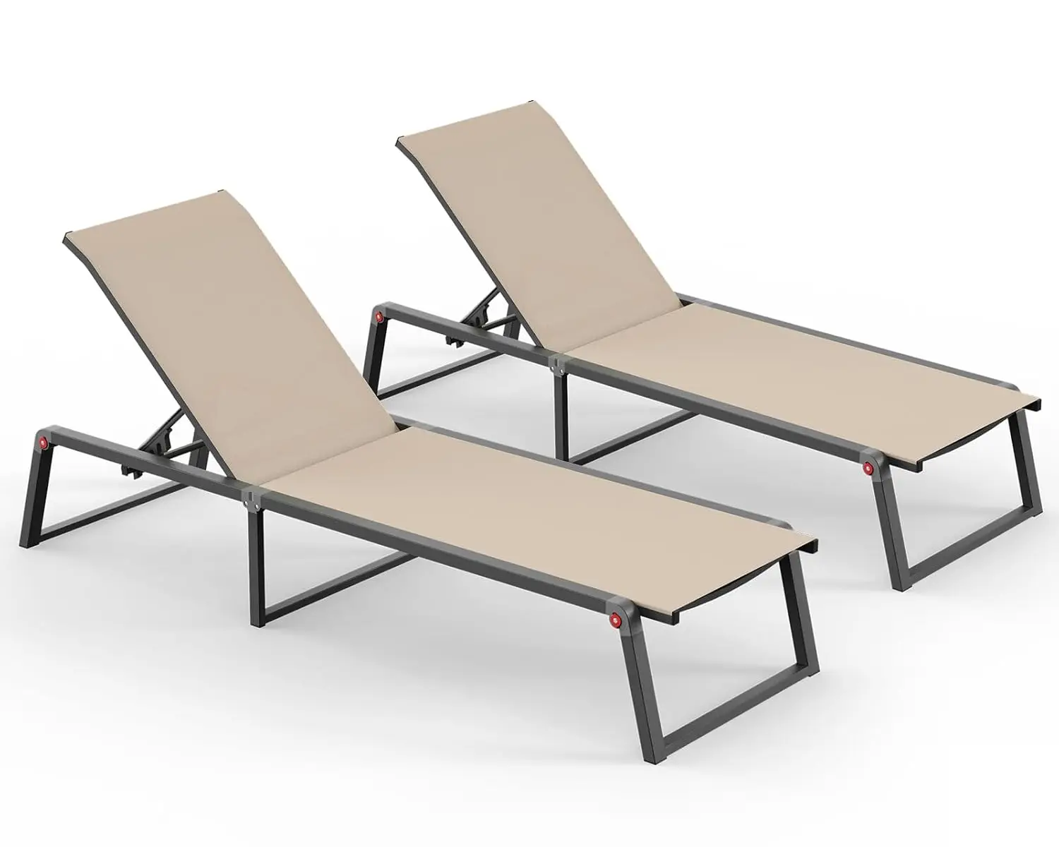 Aluminum Outdoor Chaise Lounge Foldable 5-Position Recliner Pool Patio Fully Grounded Legs, 2 Pack, Customized