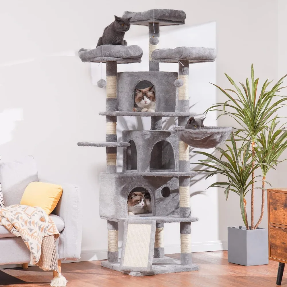 Large Cat Tree, 67.7-inch Cat Tower with 3 Caves, 3 Cozy Perches, Scratching Posts, Activity Center Stable for Kitten/Big Cat