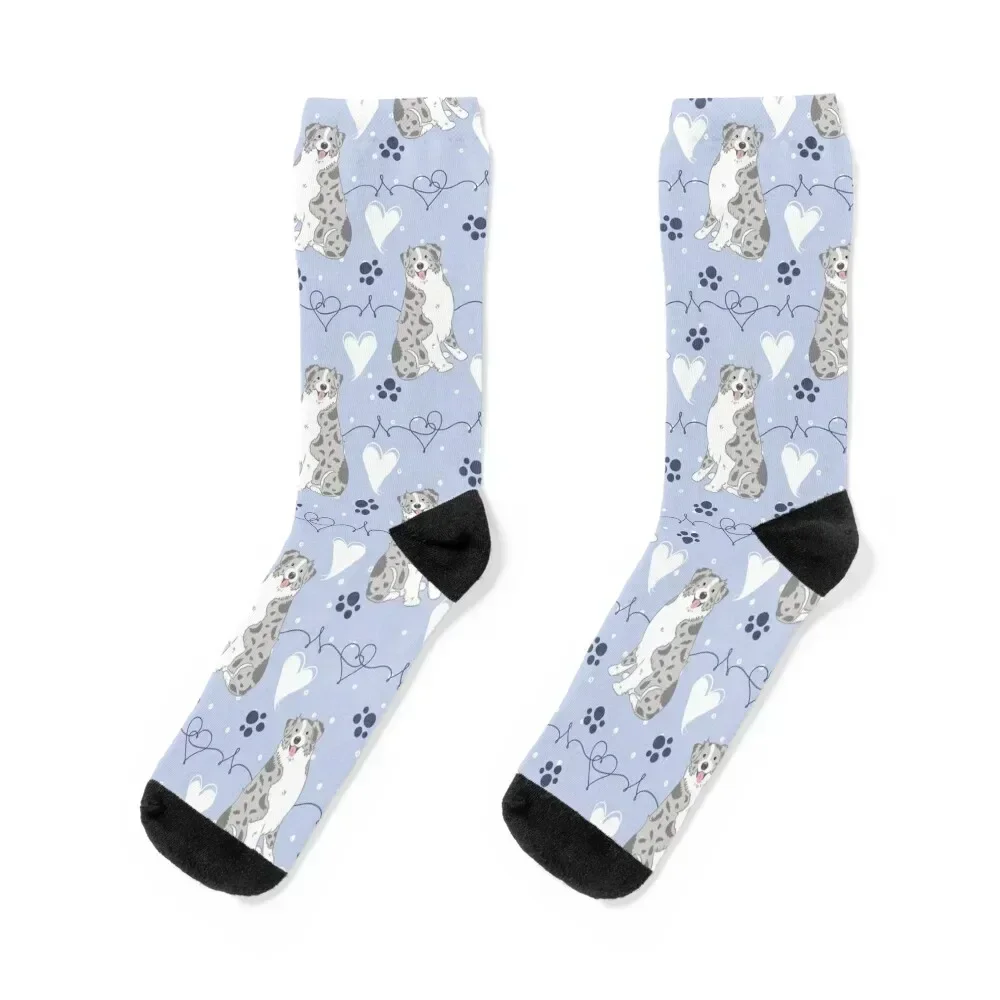 

LOVE Blue Merle White Australian Shepherd Socks designer brand Christmas basketball japanese fashion Girl'S Socks Men's