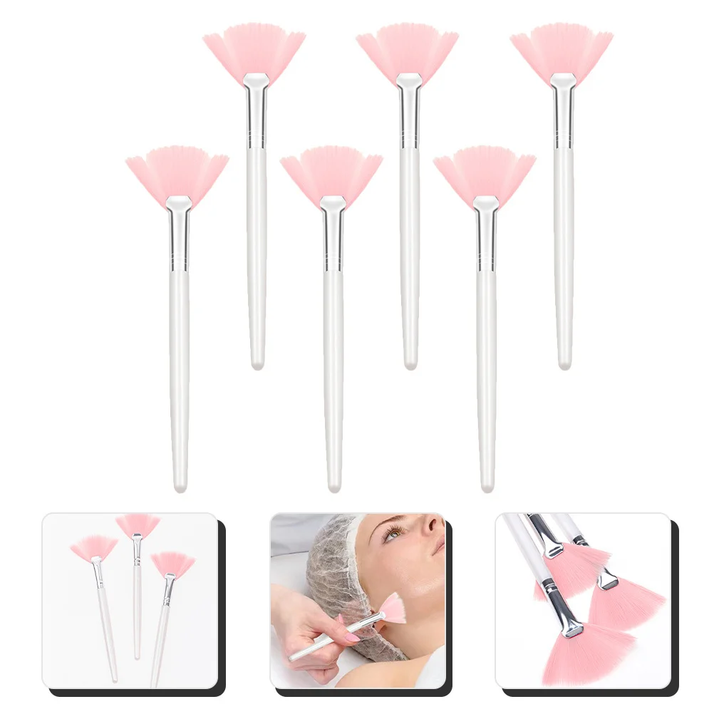 

6pcs Fan Highlighting Brush Face Makeup Brush For Cheekbones Long Handle Soft Bristles Professional Facial Beauty Tool Women