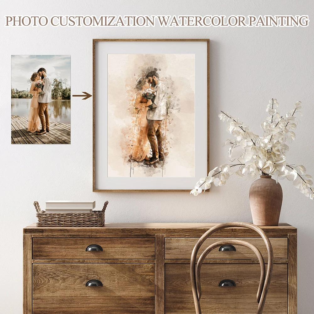 

Personalised Poster Art Print Custom Watercolor Portrait From Photo Wall Picture Wedding Anniversary Engagement Gift Home Decor