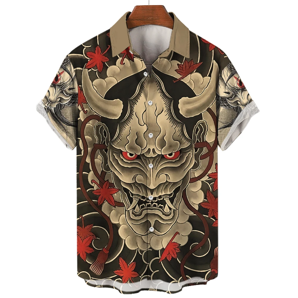 Camisa de monstruo mítico para hombre, Tops con estampado de cara de terror 3d, camisas Vintage de verano para hombre, blusa Hawaiana de gran tamaño, ropa para hombre