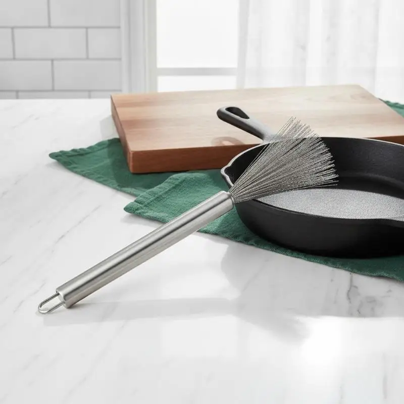 Long-Handled Pot Brush Stainless Steel Bristle Comfortable Grip for Kitchen Sinks Cookware Dishes Cleaning