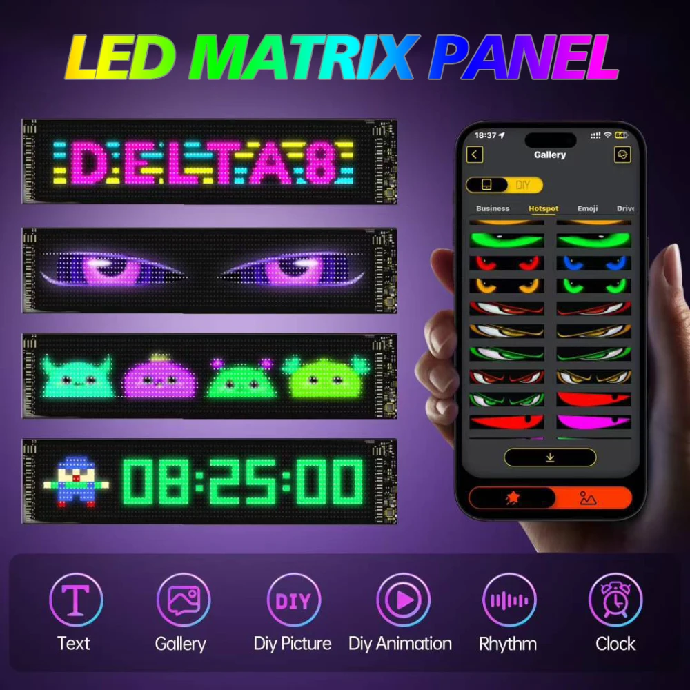 DIY Programmable Flexible LED Matrix Panel 5V USB Bluetooth APP Car Dynamic Devil Eye Light Custom Text Animation Display for Ca