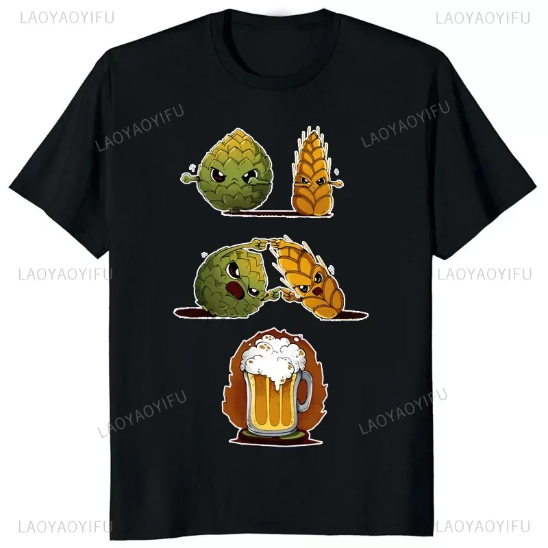 Beer Print Fusion Wheat Fighting Tshirt Men Women Oktoberfest Cartoon Graphic Breathable Vintage Cotton Streetwear Short-sleev