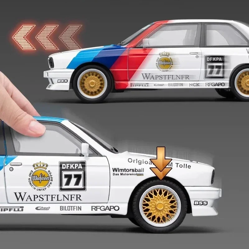 1:24 BMW M3 E30 ดอกไม้รุ่นกีฬารถDiecastsโลหะคลาสสิกรถจําลองเสียงแสงของเล่นเด็กของขวัญ