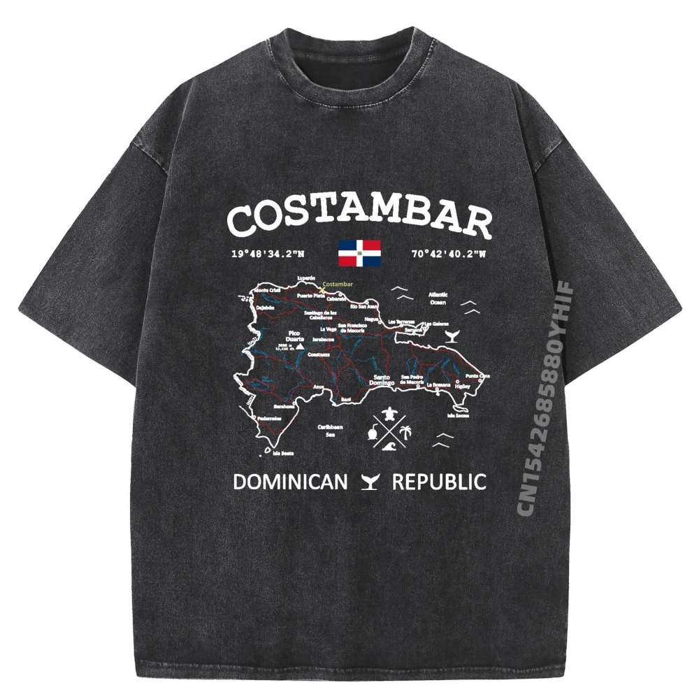 

Costambar Dominican Republic Flag Travel Map Coordinates Big And Tall T Shirts Classic Man Clothes Washed T-shirts Geek