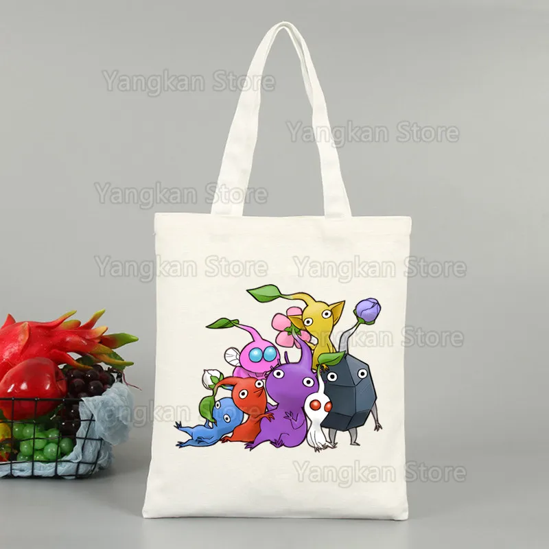 Pikmin Shopper Bedruckte Kawaii Tasche Harajuku Damen Picknicktasche Canvas Shopper Tasche Mädchen Handtasche Einkaufstasche Schulter