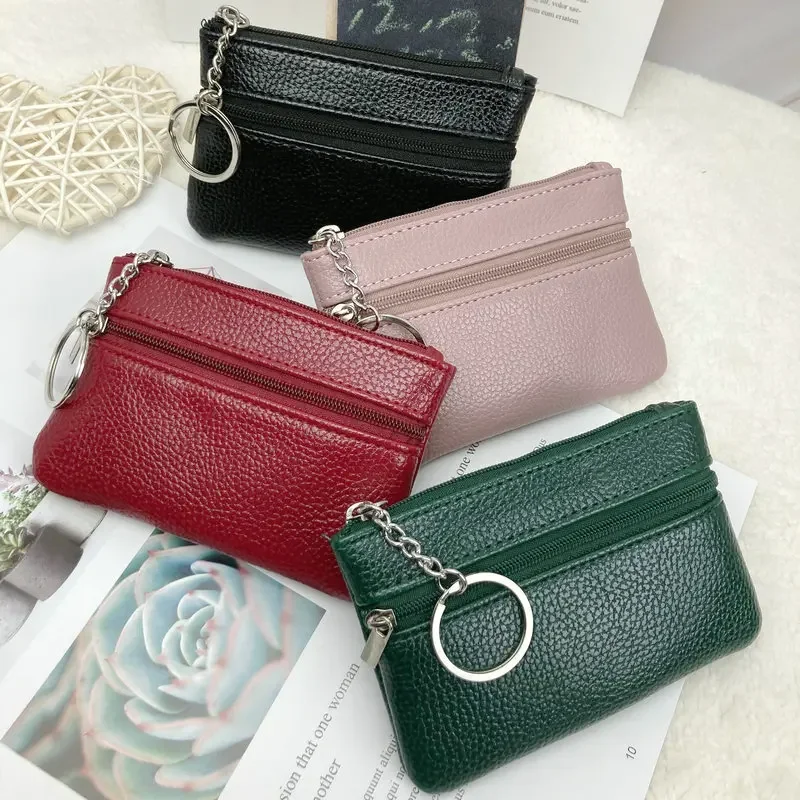 Cartera de cuero para mujer, monedero, tarjetero, bolsillo individual con doble cremallera, bolso para mujer, cartera con cremallera negra a la moda con múltiples tarjetas