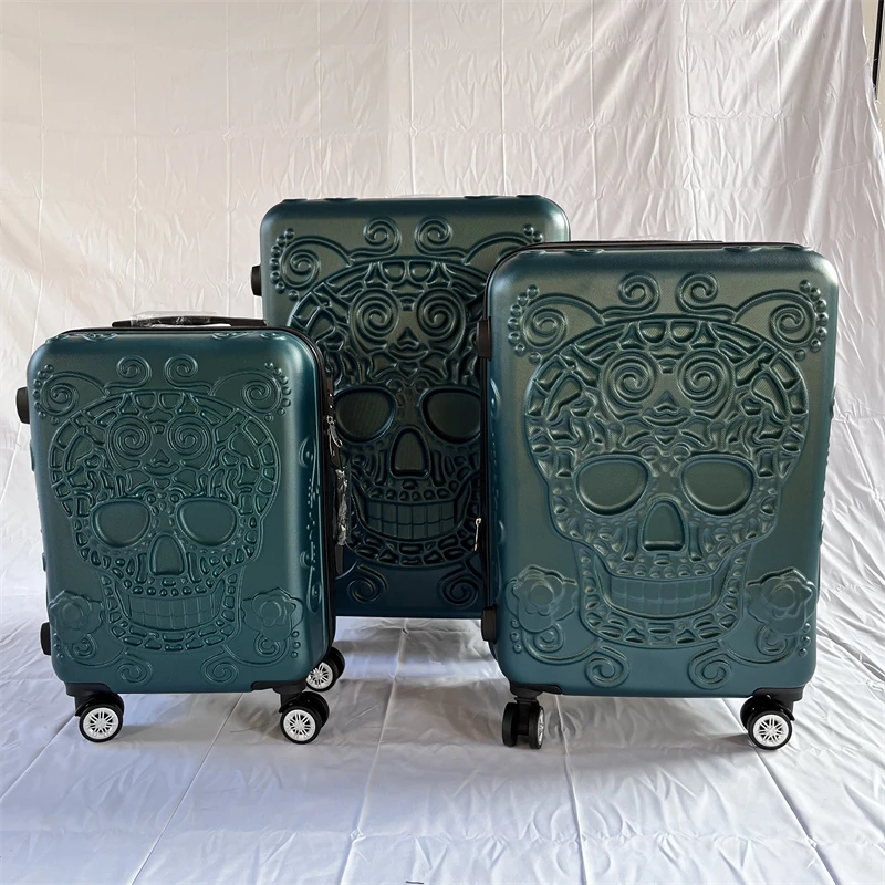 Large Expandable Skull Suitcase Set 3 Pieces Trolley Case Rolling Luggage Three Pieces With Wheels