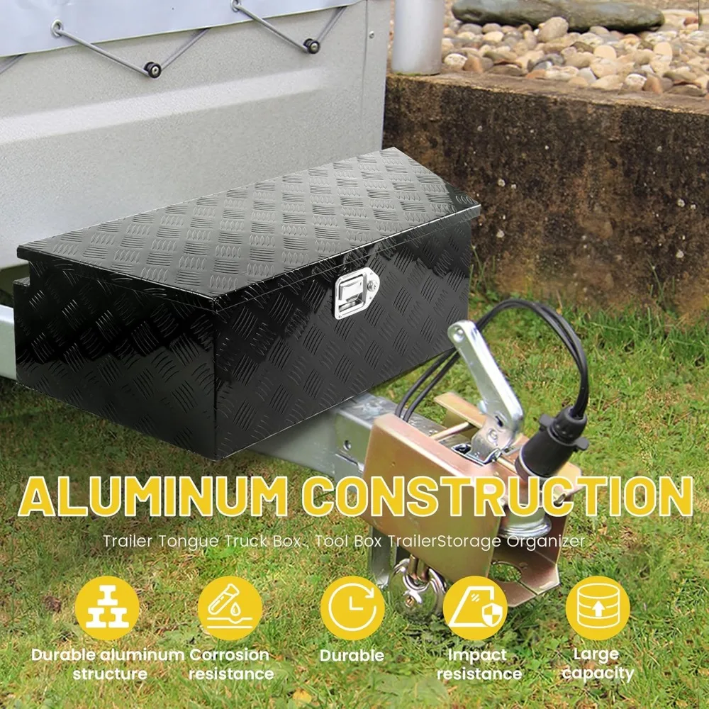 صندوق أدوات لسان مقطورة 39 من الألومنيوم مع قفل ومفتاحين، صندوق تخزين عالي التحمل 39x16.5x12