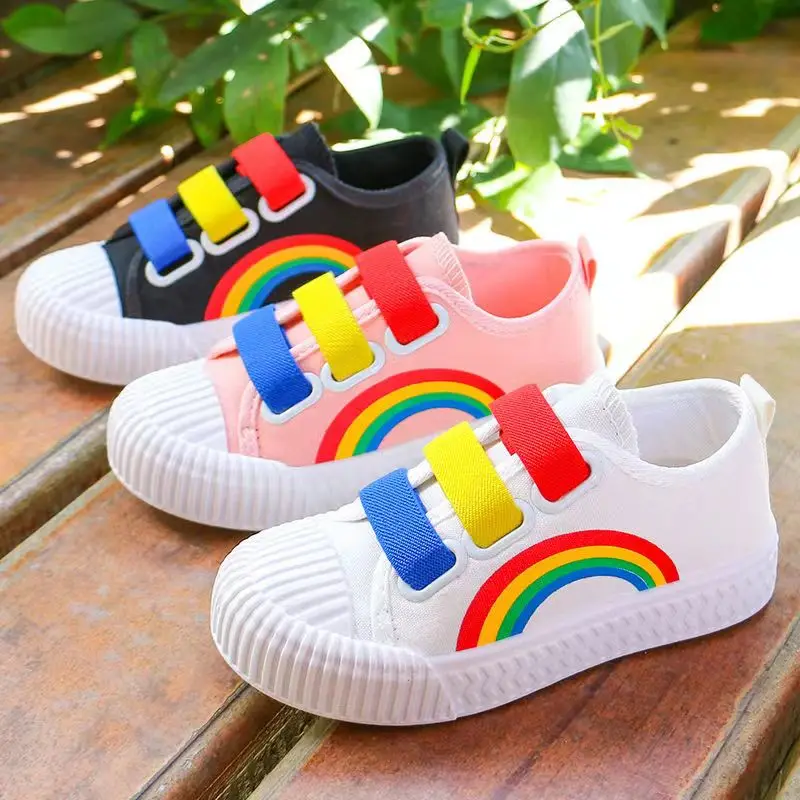 

Child Boy girl Canvas Hook loop Flat Rainbow Shoes Spring 2024 Leisure Kids Non-slip Comfort Sneakers Shoe Toddlers Tennis shoes
