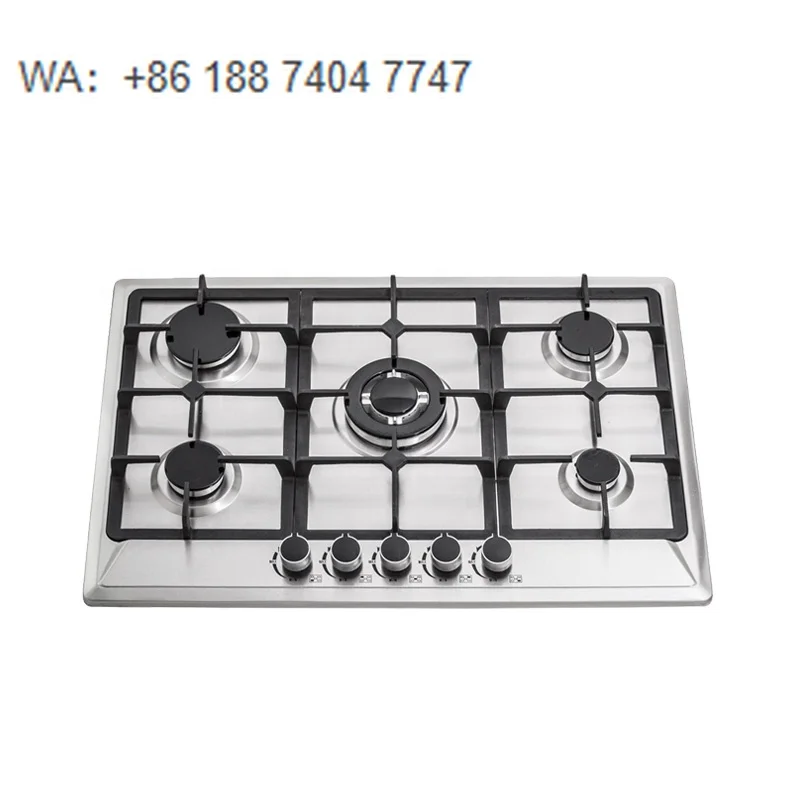 

Built-in 5 Burner Gas Cooktop, Stainless Steel Surface, 5 Control Knobs
