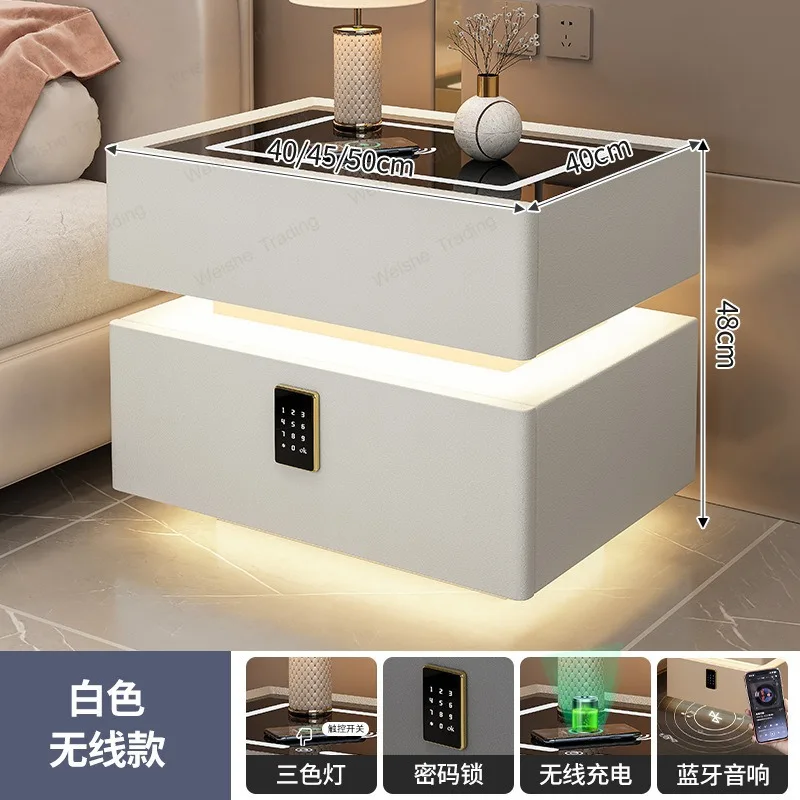 Smart Nightstand with Wireless Charger Bluetooth Speaker Sensor Light Ambient Lamp Password Lock Bedside Table for Bedroom
