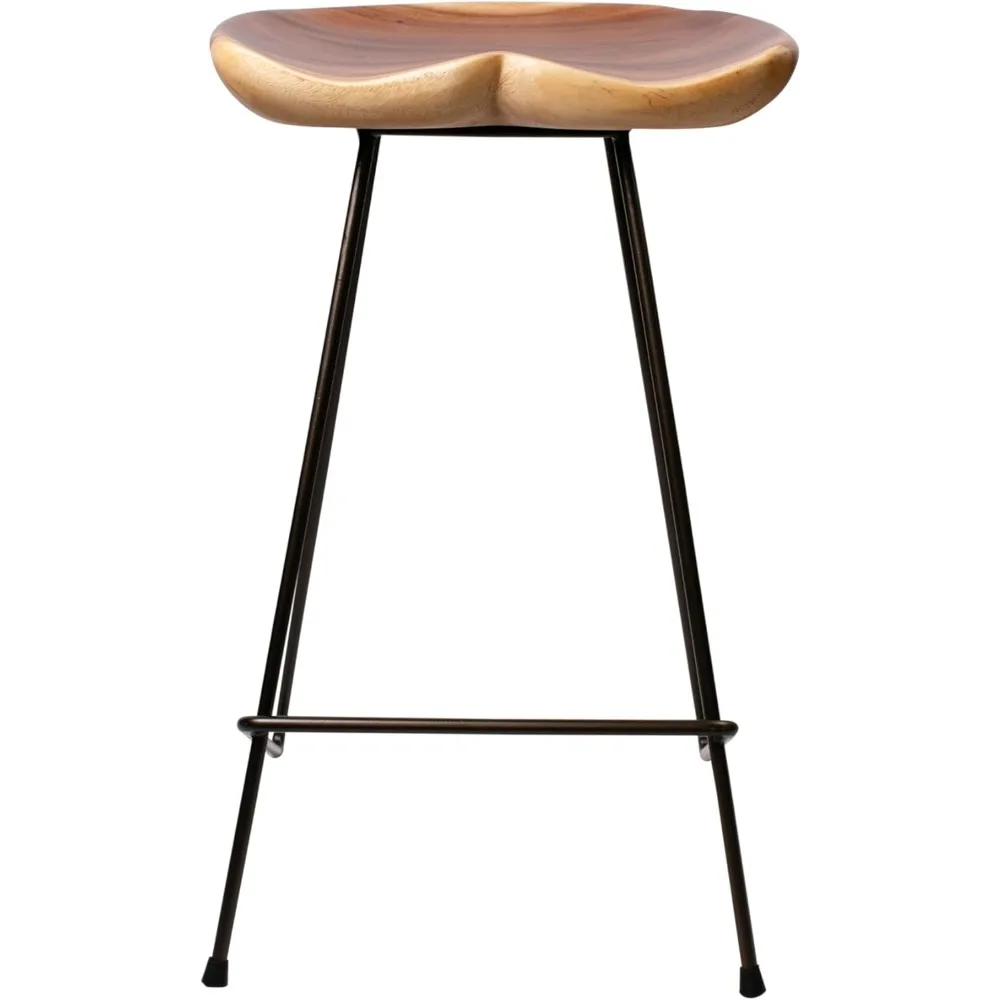 Olney Counter-Height Stool – Backless Solid Suar Wood | Approximately  Natural Finish with Metal Legs | Rustic &