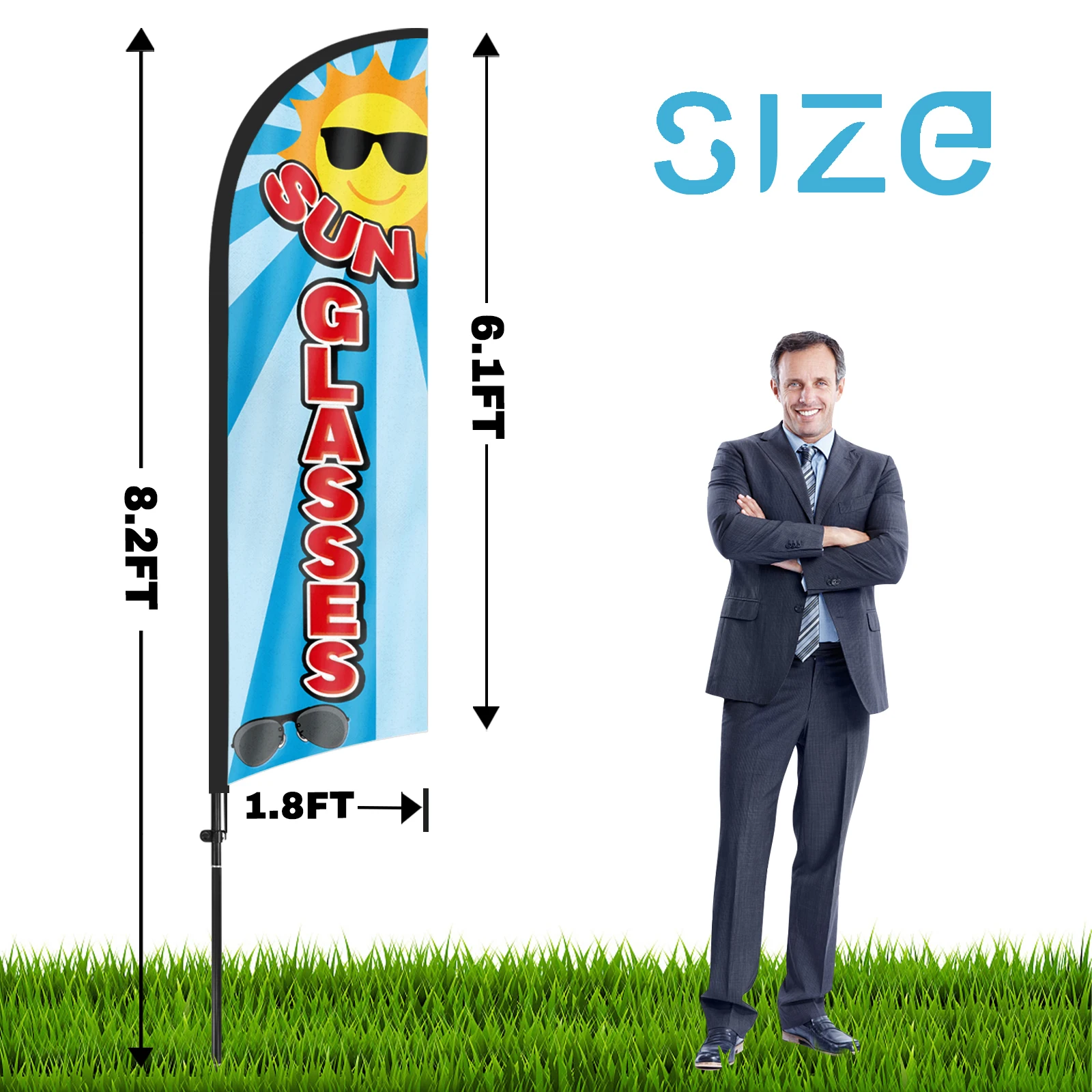 FSFLAG 1PCS 280CM The Glasses Feather Flag with Flagpole Advertising Outdoor Banner Decoration for Businesse and Storefront