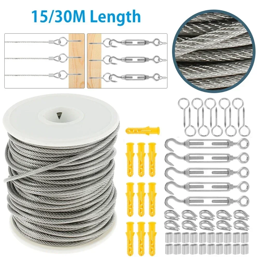Cheap And Fine 30/15 Meter Steel PVC Coated Flexible Wire Rope Soft Cable Transparent Stainless Steel Hanging Tent Curtain Cloth