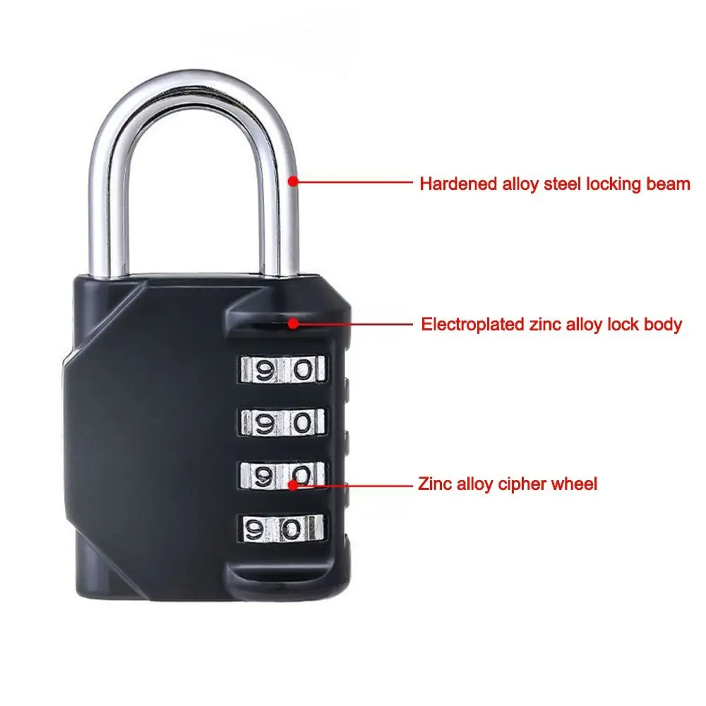 Portable 4 Digit Combo Lock Weatherproof Resettable Gym Locker Lock Durable Keyless Lock Locker Room